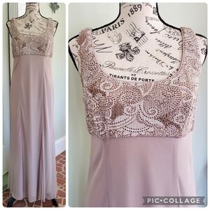 Vintage Alex Evenings Beige Empire Waist Full Length Formal Gown